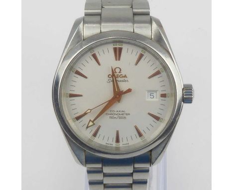 OMEGA; a gentlemen’s Seamaster 'The Aqua Terra' Co-Axial Chronometer 150m/500ft, the white dial set with rose gold baton nume