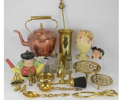 Various mixed collectibles to include a Victorian novelty teapot modelled showing a gentleman with legs in air, a blush ivory