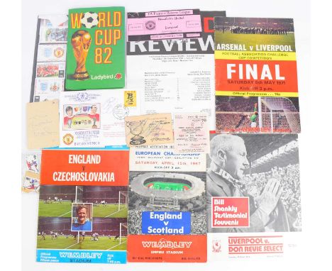 Various programmes, ticket stubs and autograph books, to include England v Scotland 1967, England v Czechoslovakia 1974, Bill