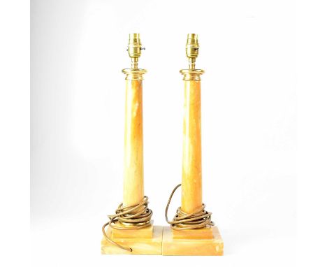 A pair of marble-effect brass mounted table lamps, height 48.5cm (2).