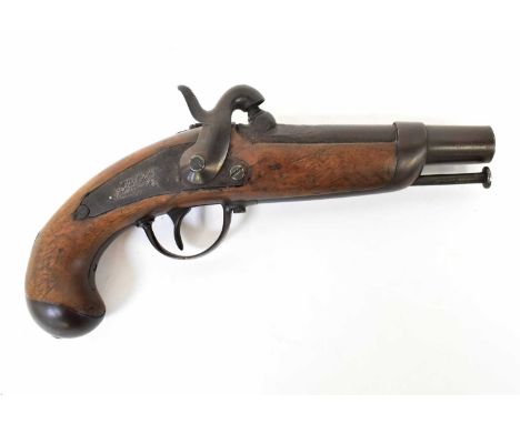 A 19th century French M1842 Gendarmerie sixteen bore percussion cap pistol with 41/2" barrel, inscribed to the lock plate, 'M