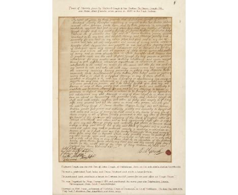Manuscript. Power of Attorney given by Richard Gough to his brother Sir Henry Gough Kt. and three other friends, when going t