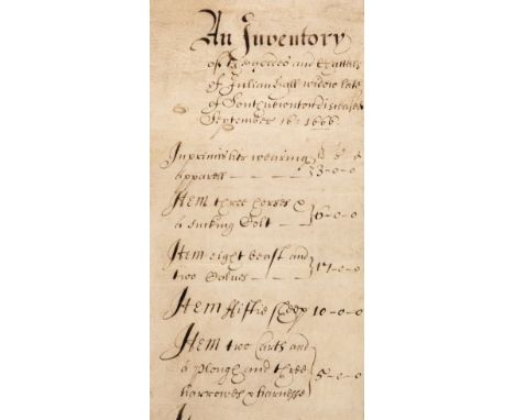 Manuscript inventory. Inventory of goods &amp; chattels of Julian Hall widow late of South Newnton, Sep. 16 1666, manuscript 