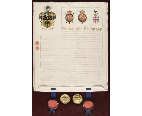 Grant of Arms. Manuscript grant of arms for Hans Henry Konig, of South Street in the Parish of St. George, Hanover Square in 