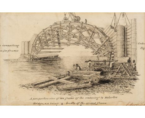 London. 'A perspective view of one frame of the centreing to Waterloo Bridge', circa 1817, pen and ink study by J. Neville, d