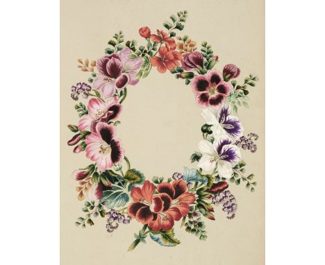 Floral Watercolour Designs. A Victorian scrap album, c. mid 19th century, containing 50 floral and decorative watercolour bor
