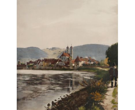 Prof. Hans Thoma, „Rheinfelden am Rhein“Farblichtdruck nach dem Gemälde „Rheinfelden am Rhein“ von Hans Thoma, um 1920, recht