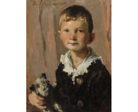 Ernst Reinhard Zimmermann, Junge mit HundBrustbildnis eines Knaben, einen Plüschhund im Arm haltend, gering pastose, impressi