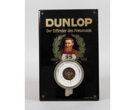 Dunlop Werbebarometerdatiert 1913, Hersteller Glasplakatefabrik Offenburg i./B., Hinterglaslithografie anlässlich des 25-jähr