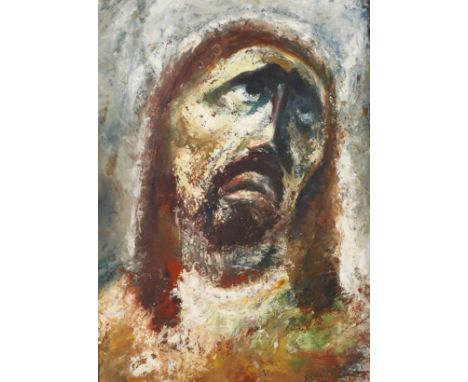 Seff Weidl, SchmerzensmannPortrait des leidenden Christus mit zum Himmel gerichtetem Blick, pastose Malerei, Deckfarben auf P