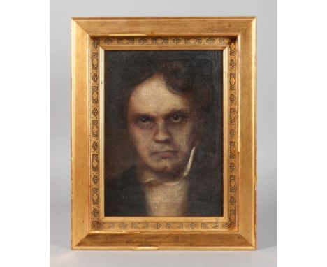 Portrait Ludwig van BeethovenBildnis des Komponisten mit zum Betrachter gewandtem Blick, Öl auf Leinwand und auf Karton kasch