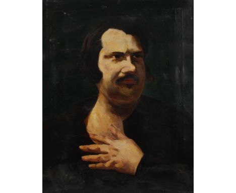 Bildnis Honoré de BalzacPortrait des französischen Schriftstellers vor dunklem Grund, leicht pastose Malerei, Öl auf Leinwand