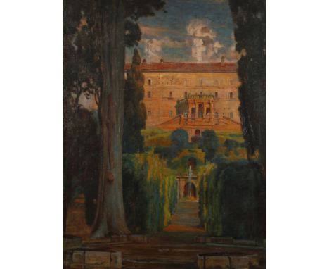 Prof. Carl Langhammer, Villa d´Este in Tivolisommerlicher Blick aus dem Hauptgarten "Gardino delle Semplici", entlang der Hau