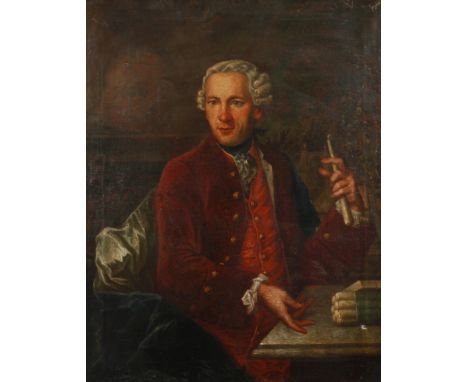 Der Lichtefabrikantwohl Portrait eines betuchten Kaufmanns, der zum Zeichen seines Gewerbes einen Bund Kerzen vor sich auf de