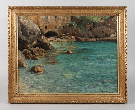 Karl Boehme, Abtei von San Fruttuoso di Capodimontesommerliche Küstenlandschaft, mit Blick übers sonnenbeschienene türkisblau