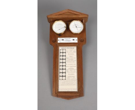 Lambrechts Wettertelegraphum 1910, Wetterstation aus massiver Eiche mit Thermo-Hygroskop und Holosterik-Barometer, originale 
