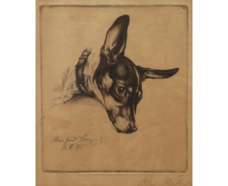 Prof. Richard Müller, "Mein Hund Boy"Portrait eines liegenden, den Betrachter anblickenden Hundes, Werksverzeichnis Günther 7