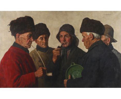 Wilhelm Gdanietz, "5 holländische Köpfe"Altherrenrunde mit fünf Männern in holländischer Tracht, vor lichtem Grund nachdenkli