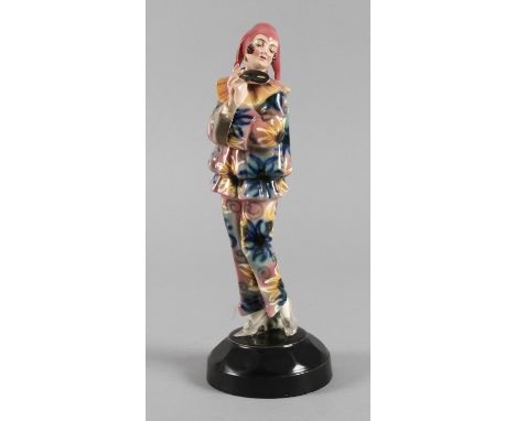 Goldscheider Wien Figur ""Stehende Pierrette mit Maske""Entwurf Stephan Dakon und Josef Lorenzl 1925, schwarze Stempelmarke, 