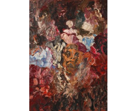 Siegfried Burmeister, Abstraktes Portraitexpressive Malerei mit breitem Pinselduktus in kraftvoller Farbigkeit, teils in Spac
