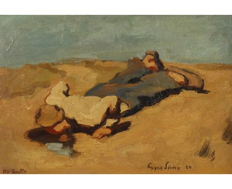 Prof. Dr. h.c. Albin Egger-Lienz, “Die Quelle"Darstellung eines ärmlich gekleideten Tiroler Bauern in lichter Sommerlandschaf