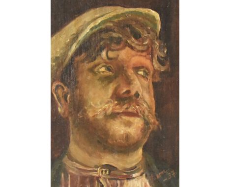 20th Century British School, oil on board, A portrait of a gentleman wearing a flatcap, indistinctly signed to the lower righ