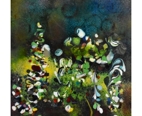 Dorothy Walsby (20th Century, British), enamel on copper, two contemporary paintings entitled 'Fairy Glen' and 'hollyhocks', 