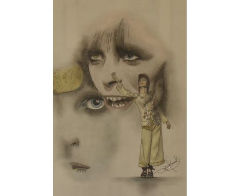 Danny Hannah (20th Century, Canadian), coloured pencil sketch, David Bowie, signed to the lower right, framed, mounted, and u