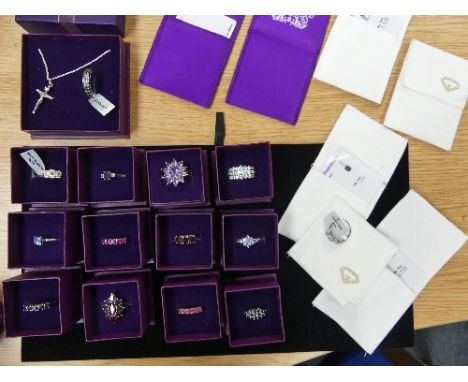 A large quantity of silver 'TV Channel' Jewellery, mostly rings, some pendants, variously set including opal, topaz, quartz, 