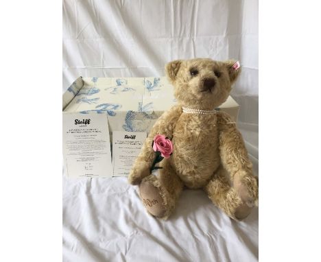 Steiff; 'The Queen Elizabeth II 90th Birthday Prestige Bear',  690105, Old Gold, 50cm, with growler, limited edition no. 103 