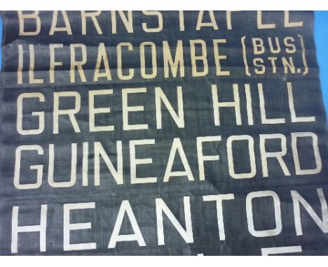 Bus and Coach Interest; North Devon; A Bus Destination part Roller Blind, with destinations including Ilfracombe, Slade, Inst