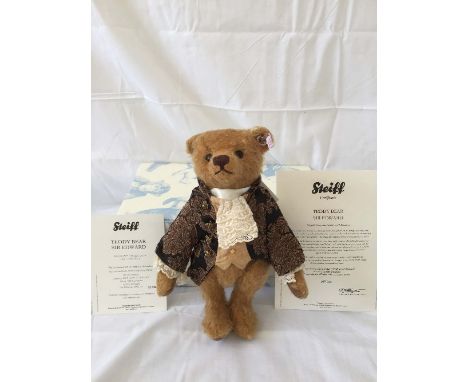 Steiff; 'Sir Edward', 034787, old gold, 28cm, limited edition no. 266 / 1500, together with 'Crispy', 021596, cream, 28cm, li