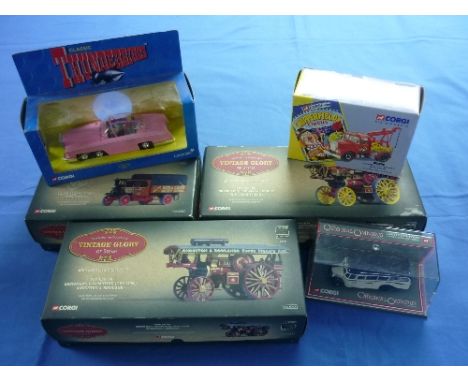 A Corgi re-issued 'Lady Penelope FAB1' die-cast Model, CC00601, in original packaging, as new, together with three Corgi 'Vin