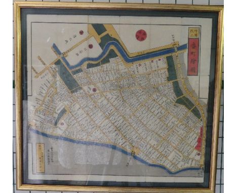 Japan: Two 19thC late Edo period Japanese woodblock printed pocket Maps: 'Tokyo - Aoyama area, 1853' and 'Tokyo - Bancho and 