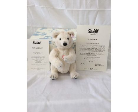 Steiff; 'Polar Bear', 034817, white, 23cm, limited edition no. 663 / 1500, together with 'Lion Leo', 035098, light brown, 21c