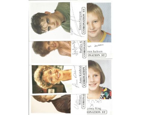 Coronation Street PRINTED signature photo collection. 30+ photos with PRINTED autographs. Names include Charles Lawson, Micha
