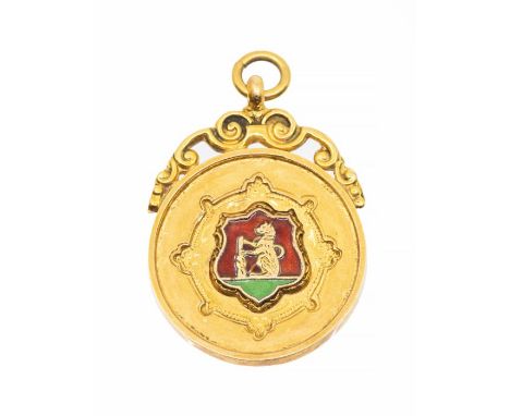 Bowling: A 9ct gold and enamel medal, 'Cov. Ken. &amp; Warwick Bowling League Winners 1928 S.Rollason', hallmarked Thomas Jam