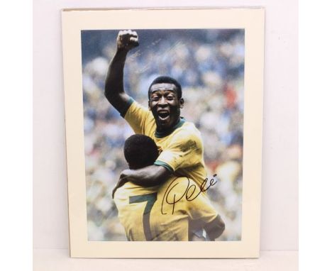 Football: A mounted print of Pele, signed by Pele. With certificate of authenticity from A1 Sporting Memorabilia. Measuring a