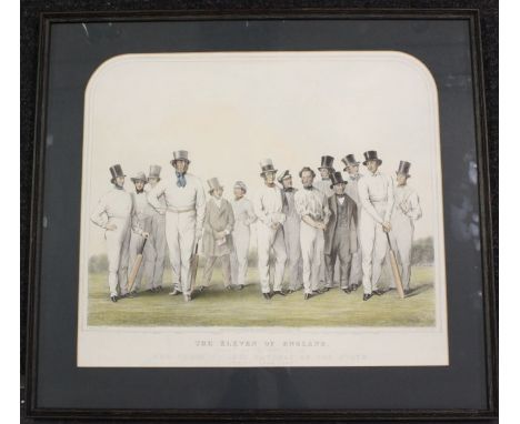 Cricket: A framed and glazed lithograph, The Eleven of England, Selected to Contend in the Great Cricket Matches of the North
