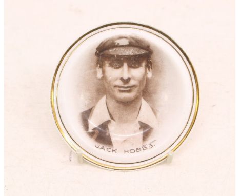 Cricket: An early 20th century, Jack Hobbs small ceramic pin dish, decorated with gilt and sepia design. Scarce item. Appears
