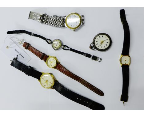 Continental silver cased lady's fob watch together with three wristwatches to include Rotary, Citizen and Accurist and two Ge