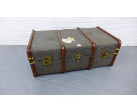 A vintage canvas bound travel trunk 92 x 35 cm 