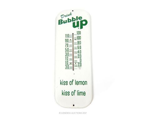 A vintage American 'Drink Bubble Up' metal advertising thermometer, made in the USA, 40.5 x 15 x 1.5cm.