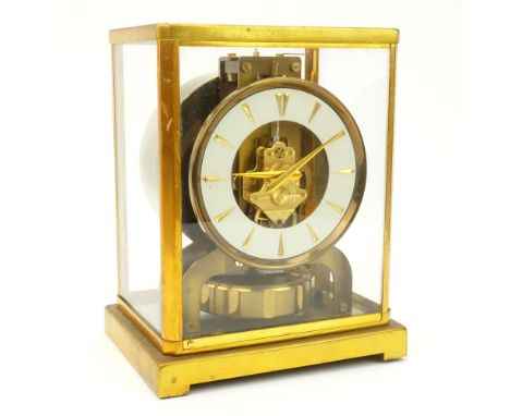 1950's LeCoultre Atmos Clock Round Dial with baton numerals. Serial #98540. Signed. Wear to case, soiled, running condition. 