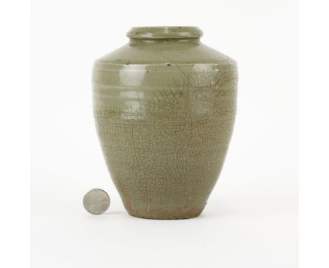 Chinese Yuan Dynasty Glazed Earthenware Pottery Vase. Unsigned. Crazing, wear. Measures 6-1/2" H. Provenance: Collection of M
