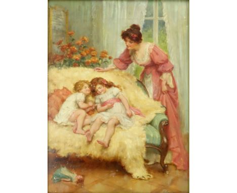 J. Bouchier, (19/20th C) Oil on panel "Nap Time" Signed lower right. Minor losses. Measures 19-1/2" x 13-1/2", frame measures