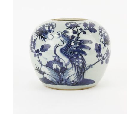 Chinese Blue & White Porcelain Jar, No Lid. Unsigned. Good condition. Measures 6-3/8" H. Provenance: Collection of Major Gene