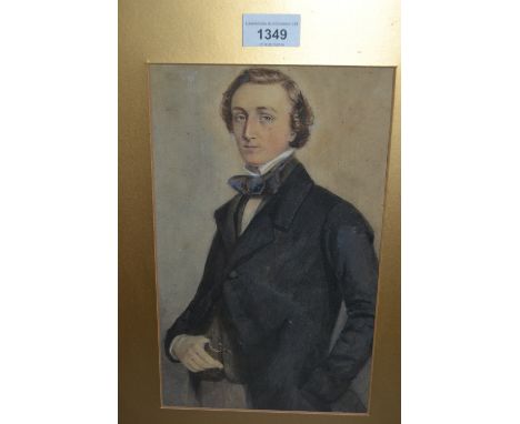 19th Century English school, portrait of a gentleman, mahogany framed, 11ins x 6.5ins 