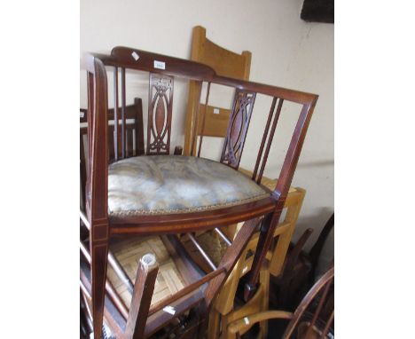 Edwardian mahogany and inlaid tub shaped drawing room chair, a Victorian mahogany box commode with hinged lid and an Edwardia