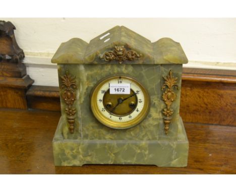 Late 19th Century French green onyx and gilt metal mounted two train mantel clock 